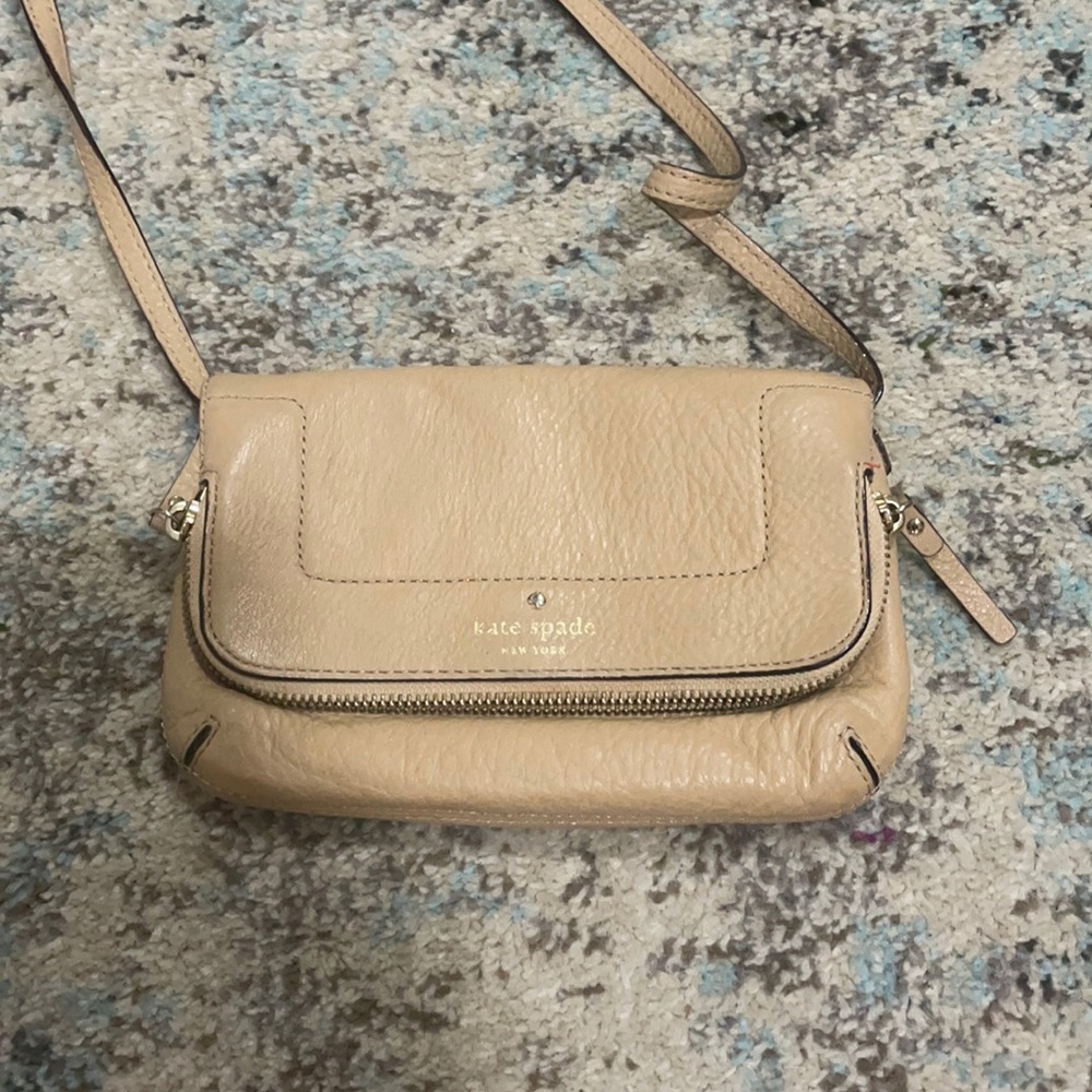 Kate Spade Leather Small Crossbody Bag Beige Tan